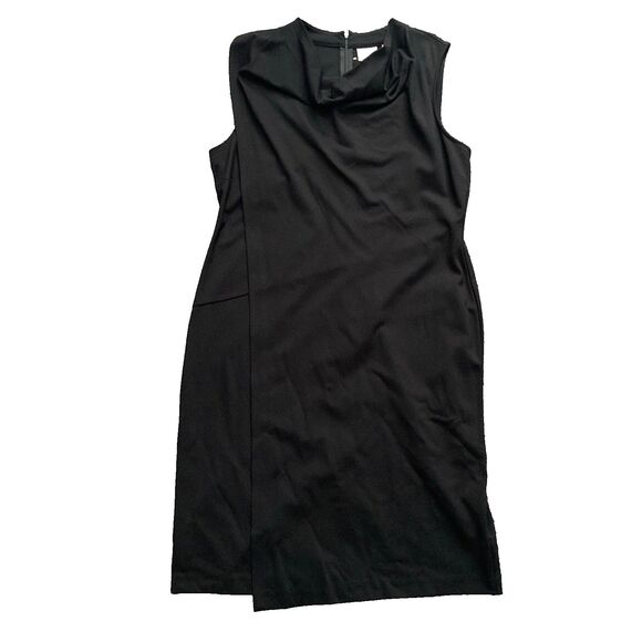 Chicos Drape Neck Dress SIZE 1 SMALL Black Faux Wrap Sleeveless Travel Resort - Picture 1 of 13
